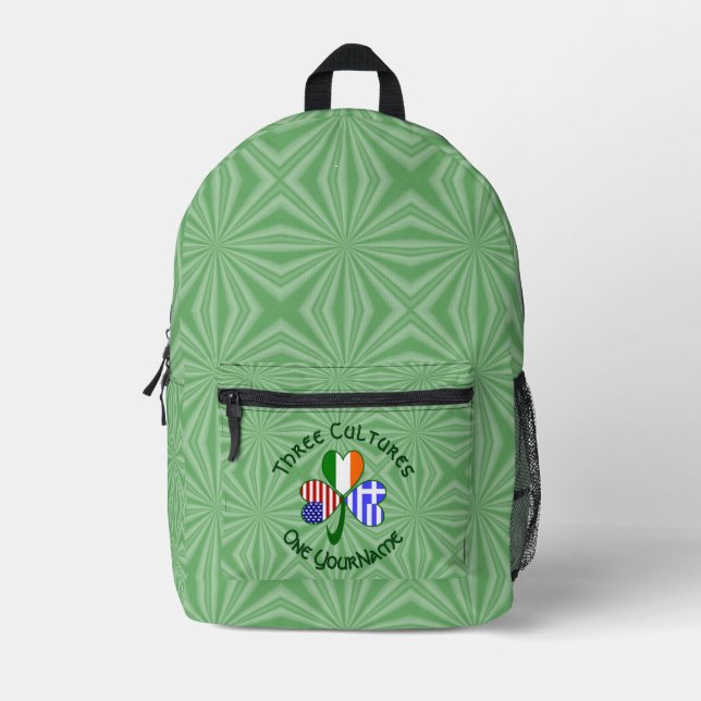 Greek Irish American Flags Shamrock Personalized  Printed Backpack (Front)