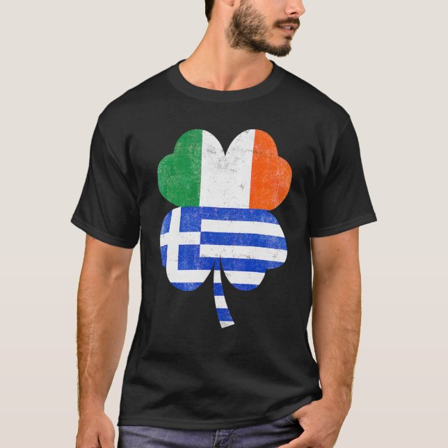 Greek Irish Shamrock Greece Ireland Flag St Patric T-Shirt (Front)