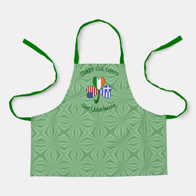 Greek Irish USA Flags Shamrock Personalized Kid's  Apron (Front)