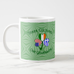 Greek Irish USA Flags Shamrock Personalized Large Coffee Mug