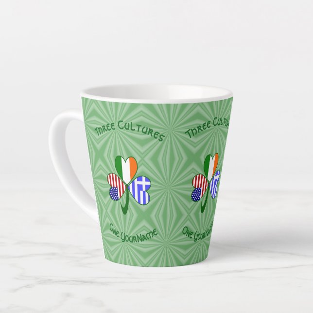 Greek Irish USA Flags Shamrock Personalized  Latte Mug (Left Angle)