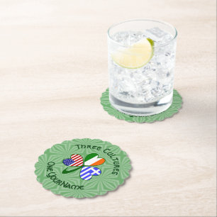 Greek Irish USA Flags Shamrock Personalized Paper Coaster