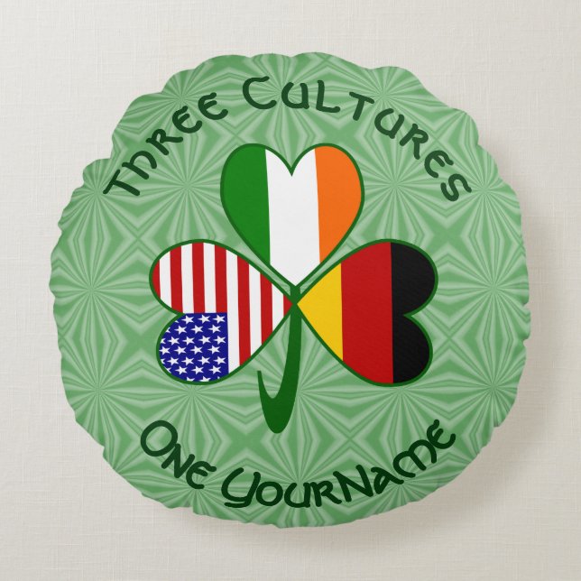 Greek Irish USA Flags Shamrock Personalized  Round Pillow (Front)