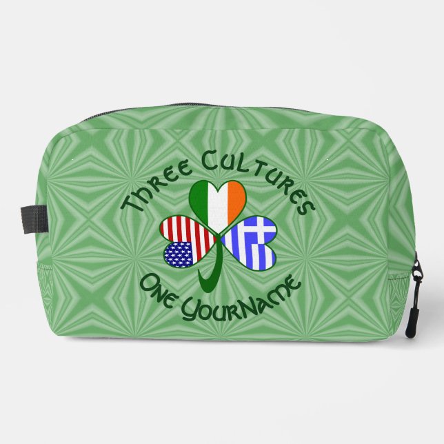 Greek Irish USA Shamrock Flags Personalize Text  Dopp Kit (Front)