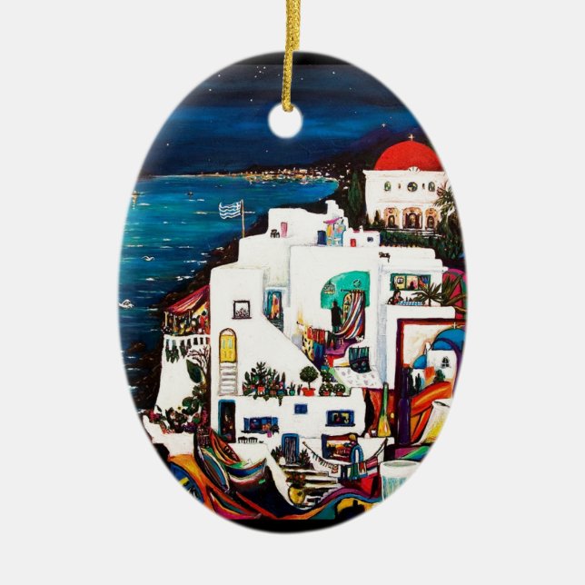 Greek Island Dreams Ceramic Ornament (Front)