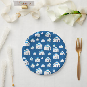 Greek Island Santorini Blue Dome Church Paper Plate