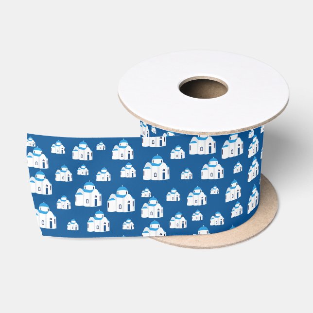 Greek Island Santorini Blue Dome Church  Satin Ribbon (Spool)