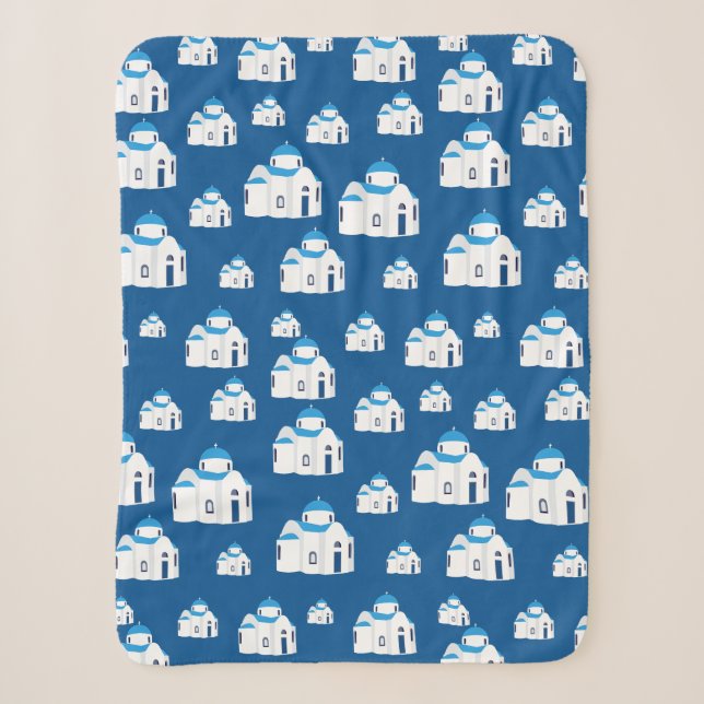 Greek Island Santorini Blue Dome Church  Sherpa Blanket (Front)