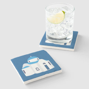 Greek Island Santorini Blue Dome Church Stone Coaster