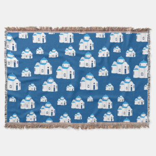 Greek Island Santorini Blue Dome Church Throw Blanket