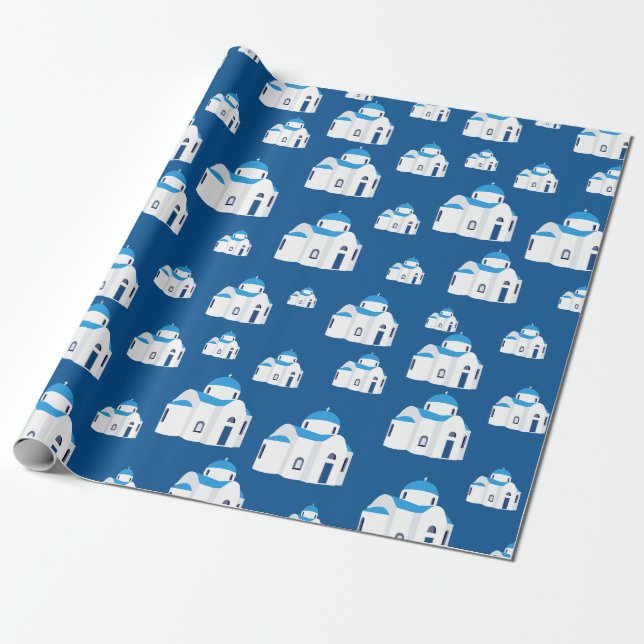 Greek Island Santorini Blue Dome Church  Wrapping Paper (Unrolled)