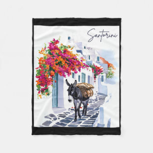 Greek Island Santorini Donkey In Traditional Greek Fleece Blanket