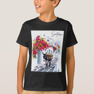 Greek Island Santorini Donkey In Traditional Greek T-Shirt