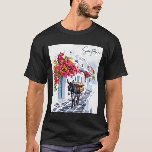 Greek Island Santorini Donkey In Traditional Greek T-Shirt