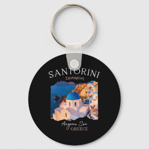 Greek Island Santorini Greece Oia Village Blue Chu Keychain