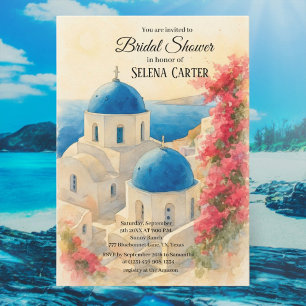 Greek Island Vintage Watercolor Bridal Shower  Invitation