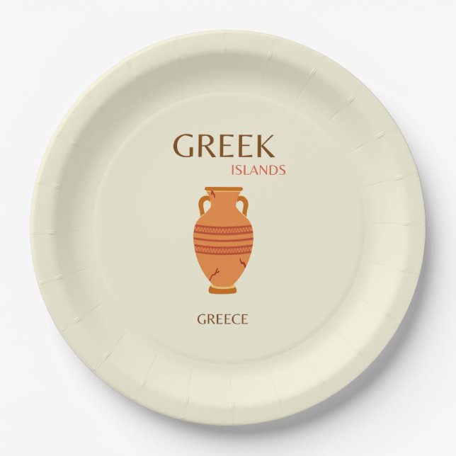 Greek Islands, Greece, Travel, Retro, Pastel Paper Plate (Front)