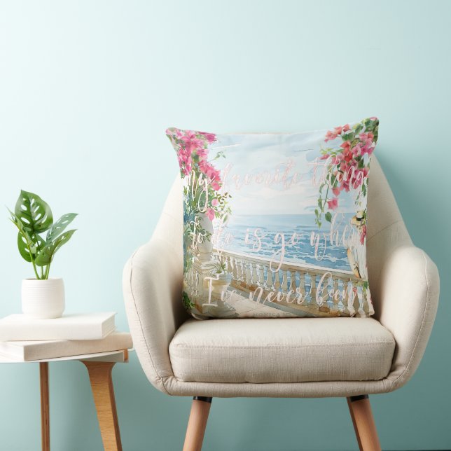 Greek Islands Terrace | Travel Quote  Throw Pillow (Chair)