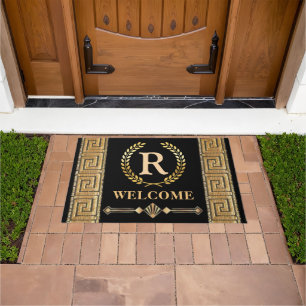 Greek Key and Laurel Wreath Personalized Door Mat