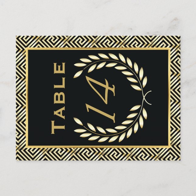 Greek key and laurel wreath wedding table number postcard (Front)