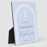 Greek Key Arch Blue Baptism Welcome Sign