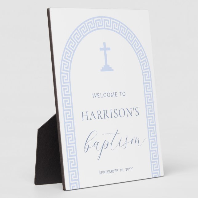 Greek Key Arch White Blue Baptism Welcome Sign Plaque (Side)