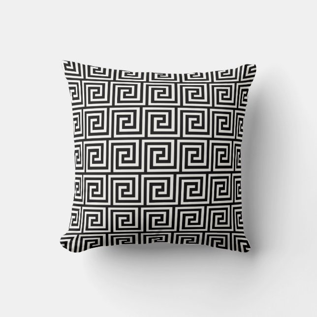 Greek Key, black and white Throw Pillow (Front)