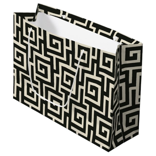 Greek Key Black Large Gift Bag (Front Angled)