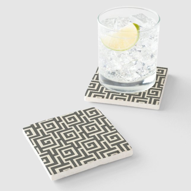 Greek Key Black Stone Coaster (Side)