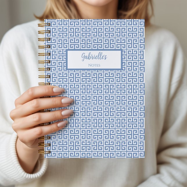 Greek Key Blue Personalized Journal Notebook (Greek Key Spiral Notebook)