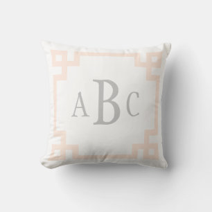 Greek Key Border Custom Monogram Cream and Peach Throw Pillow