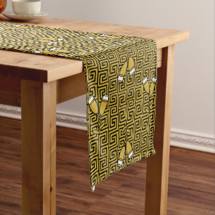 Greek Key Celebration Toast - Gold & Black Long Table Runner