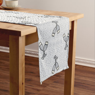 Greek Key Celebration Toast - Silver & White Long Table Runner