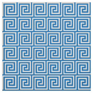 Greek Key, cerulean blue and white Fabric