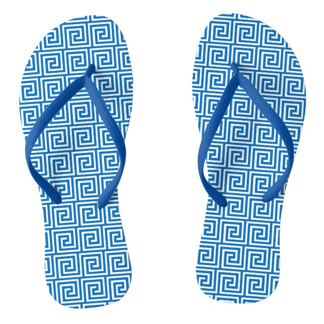 Greek Key, cerulean blue and white Flip Flops (Footbed)