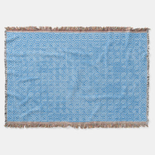 Greek Key, cerulean blue and white Throw Blanket