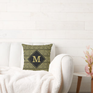 Greek Key Classic Design In Gold & Black Throw Pillow