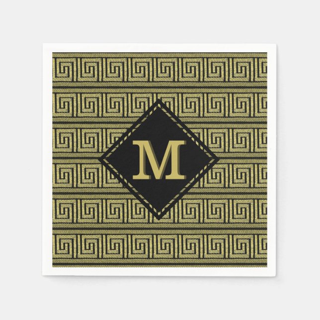 Greek Key Classic Design In Golds & Black Napkin (Front)