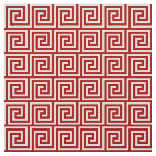 Greek Key, deep red and white Fabric