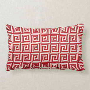Greek Key, deep red and white Lumbar Pillow