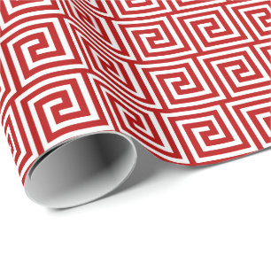 Greek Key, deep red and white Wrapping Paper