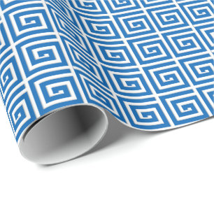Greek Key design - blue and white enamel look Wrapping Paper