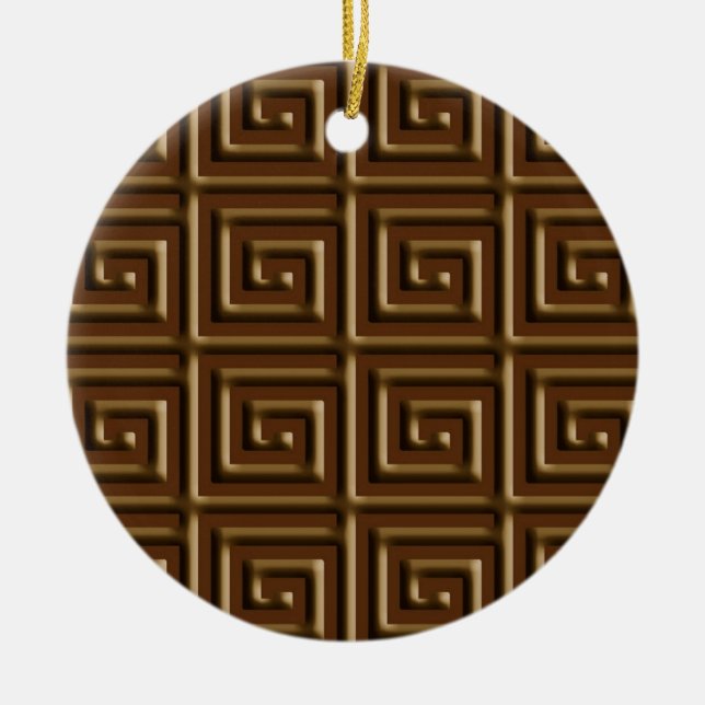 Greek Key design - dark chocolate Ceramic Ornament (Front)