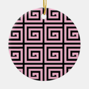 Greek Key design - pink and black Ceramic Ornament