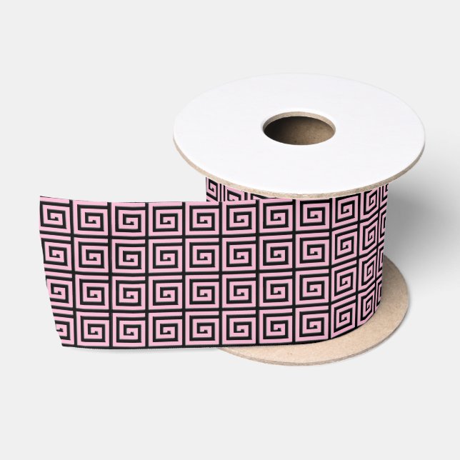Greek Key design - pink and black Satin Ribbon (Spool)