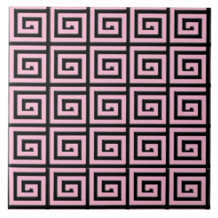 Greek Key design - pink and black Tile