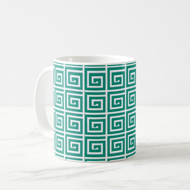 Greek Key design - teal and white Coffee Mug (Front Left)
