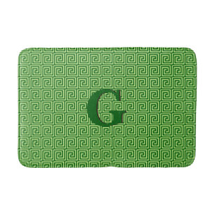 Greek Key, emerald green and lime Bath Mat
