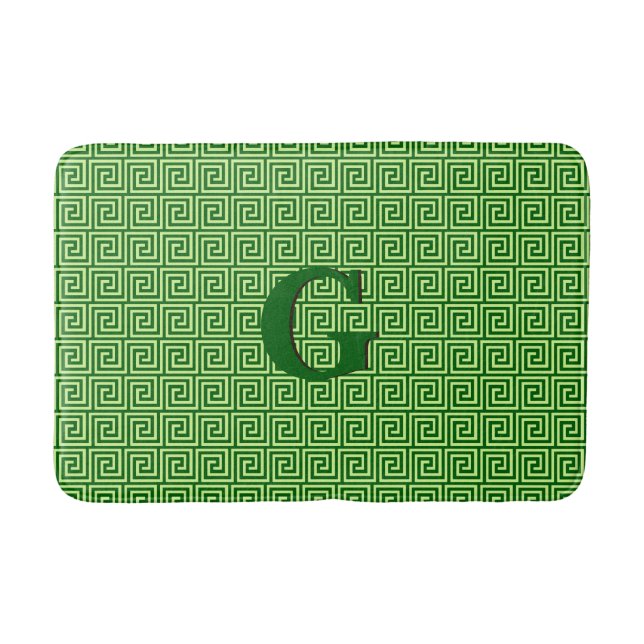 Greek Key, emerald green and lime Bath Mat (Front)
