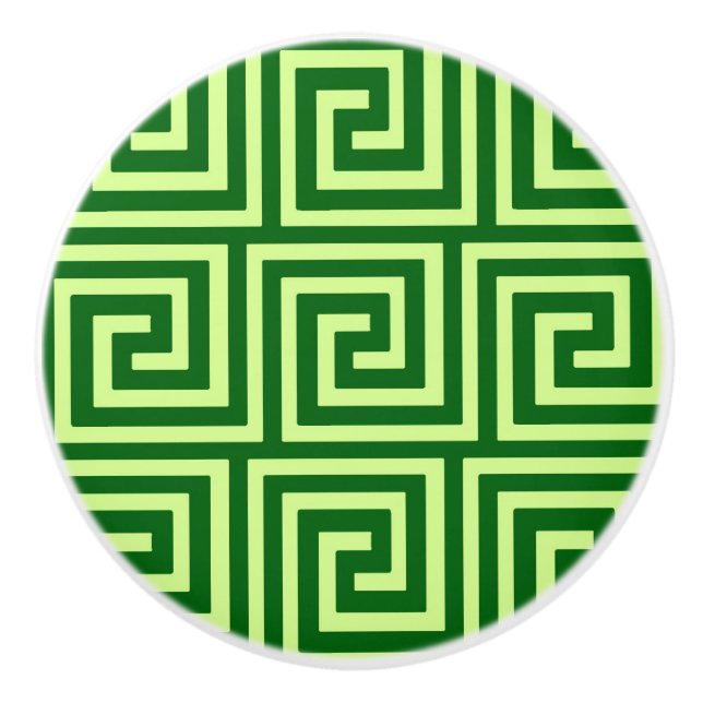 Greek Key, emerald green and lime Ceramic Knob (Front)